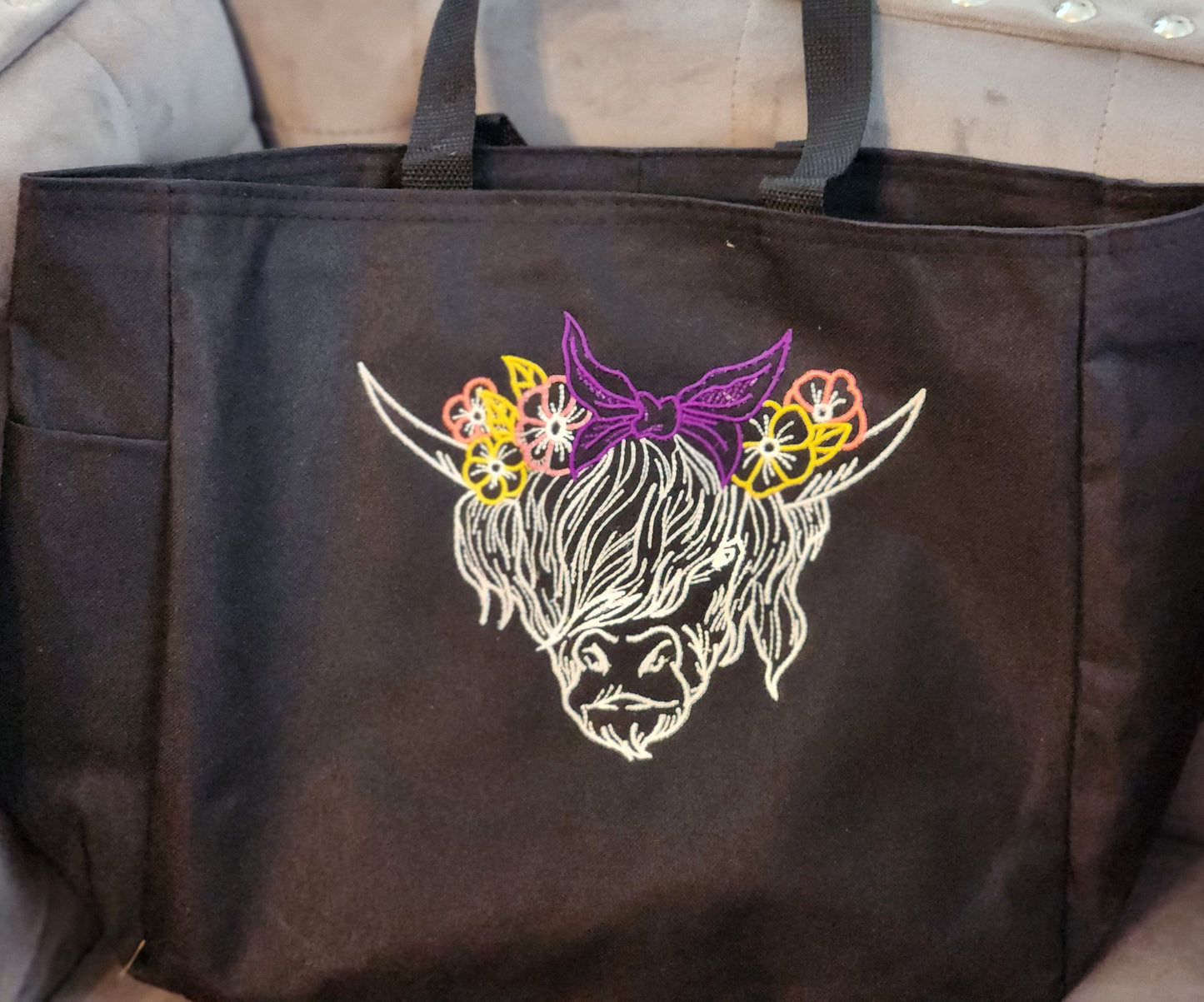 Embroidered custom tote hyland cow