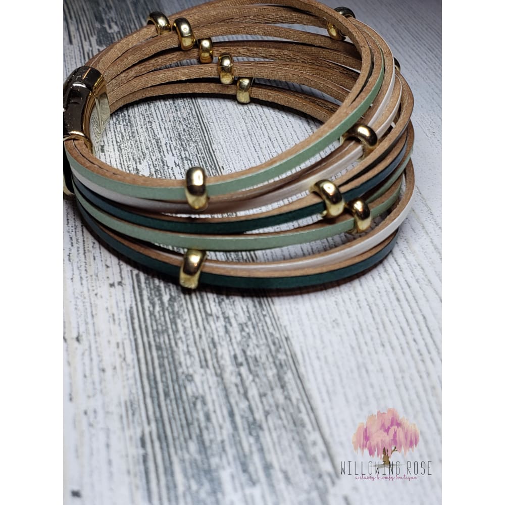bracelet,sassy-chic-clothing-boutique,Leather Green & gold magnetic bracelet,Willowing Rose Boutique! Formerly Sassy Chic Clothing Boutique 